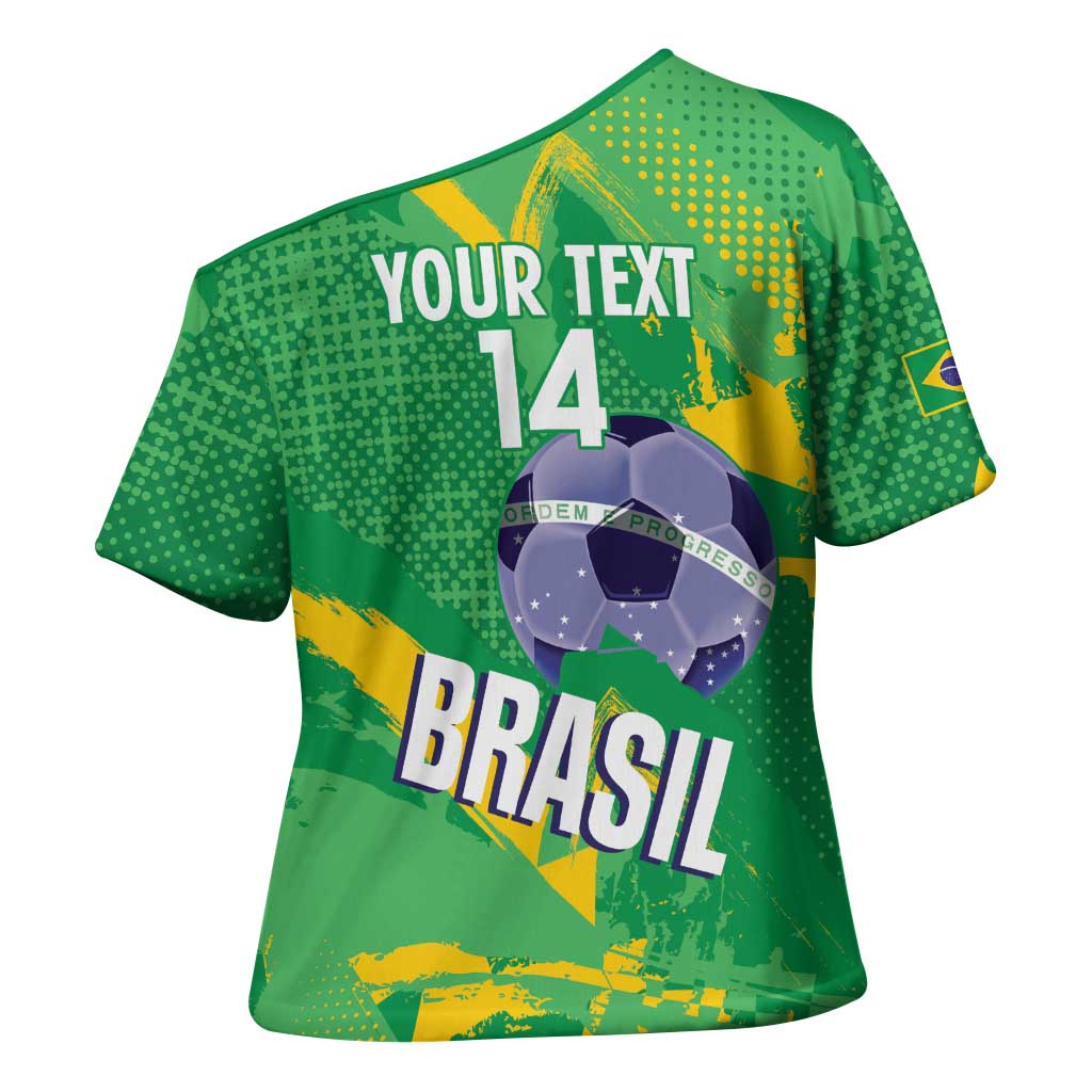 Custom Brazil Football Cross Shoulder Shirt Vamos Selecao Brushes Style - Wonder Print Shop