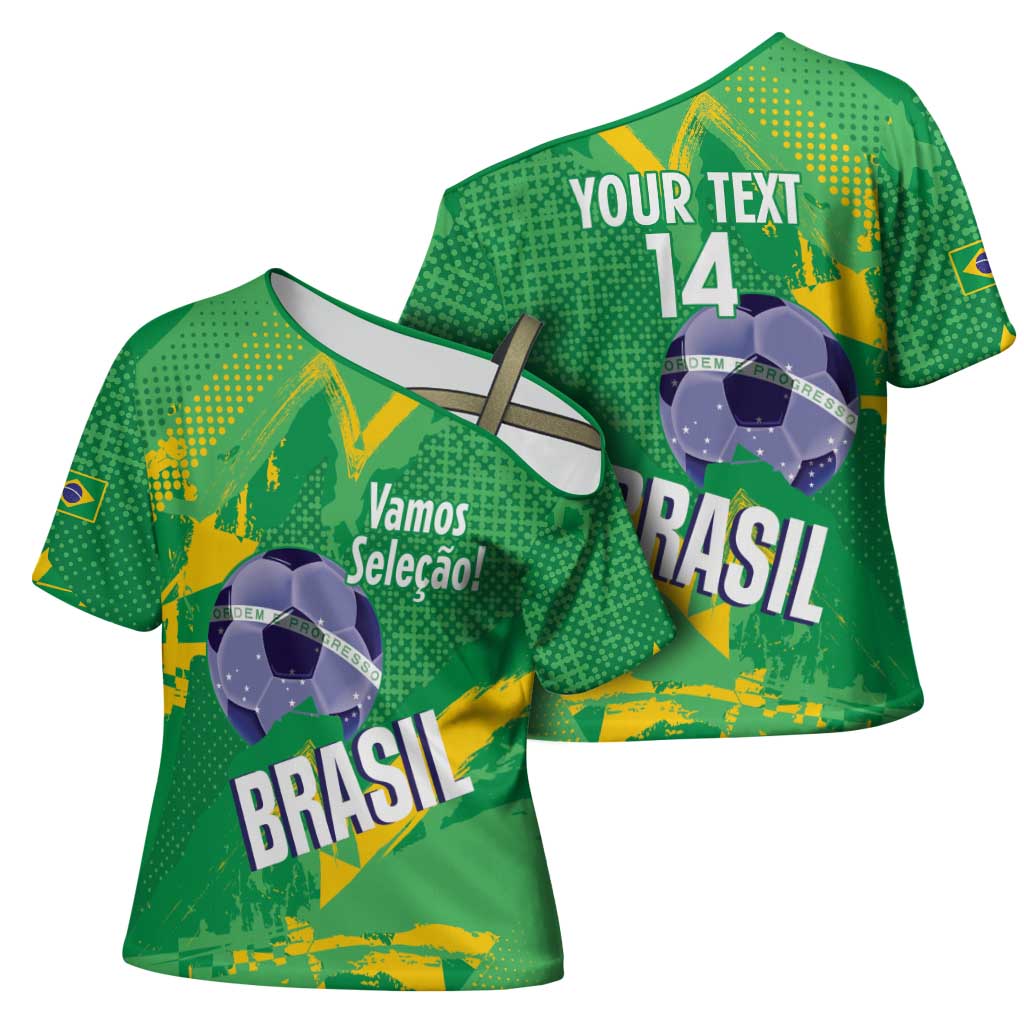Custom Brazil Football Cross Shoulder Shirt Vamos Selecao Brushes Style - Wonder Print Shop