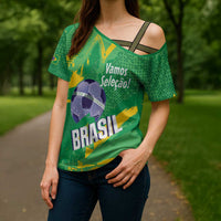 Custom Brazil Football Cross Shoulder Shirt Vamos Selecao Brushes Style - Wonder Print Shop
