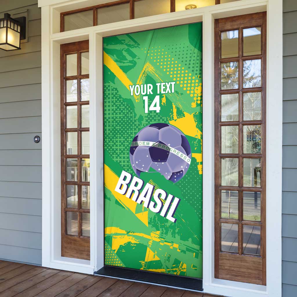 Custom Brazil Football Door Cover Vamos Selecao Brushes Style - Wonder Print Shop