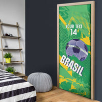 Custom Brazil Football Door Cover Vamos Selecao Brushes Style - Wonder Print Shop