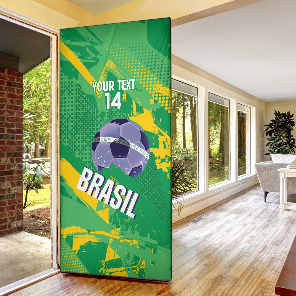 Custom Brazil Football Door Cover Vamos Selecao Brushes Style - Wonder Print Shop