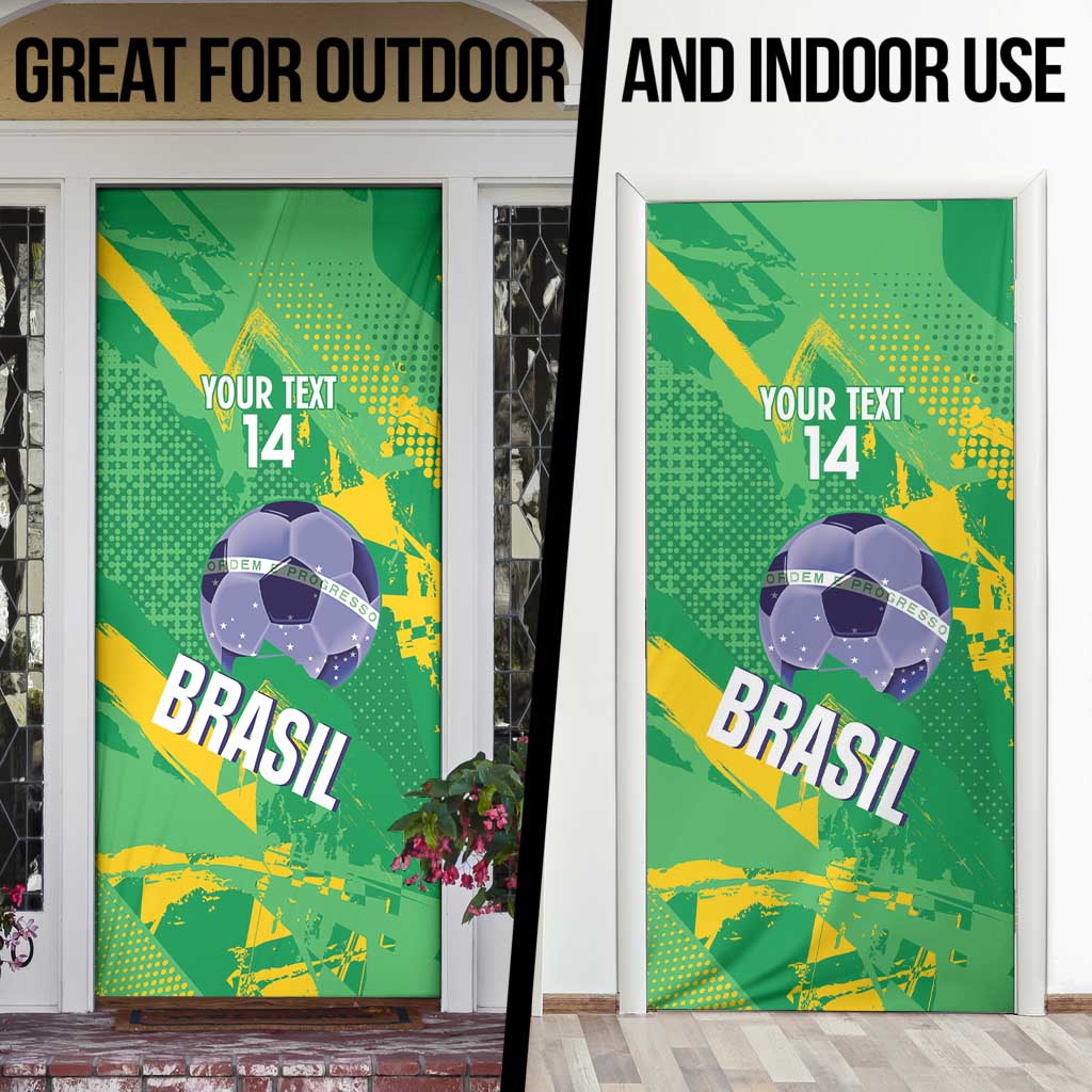 Custom Brazil Football Door Cover Vamos Selecao Brushes Style - Wonder Print Shop