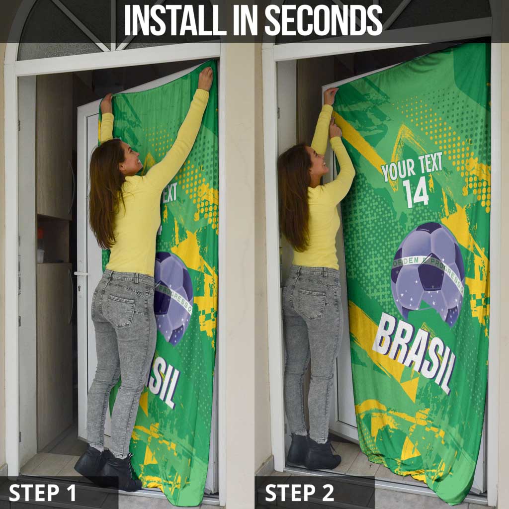 Custom Brazil Football Door Cover Vamos Selecao Brushes Style - Wonder Print Shop