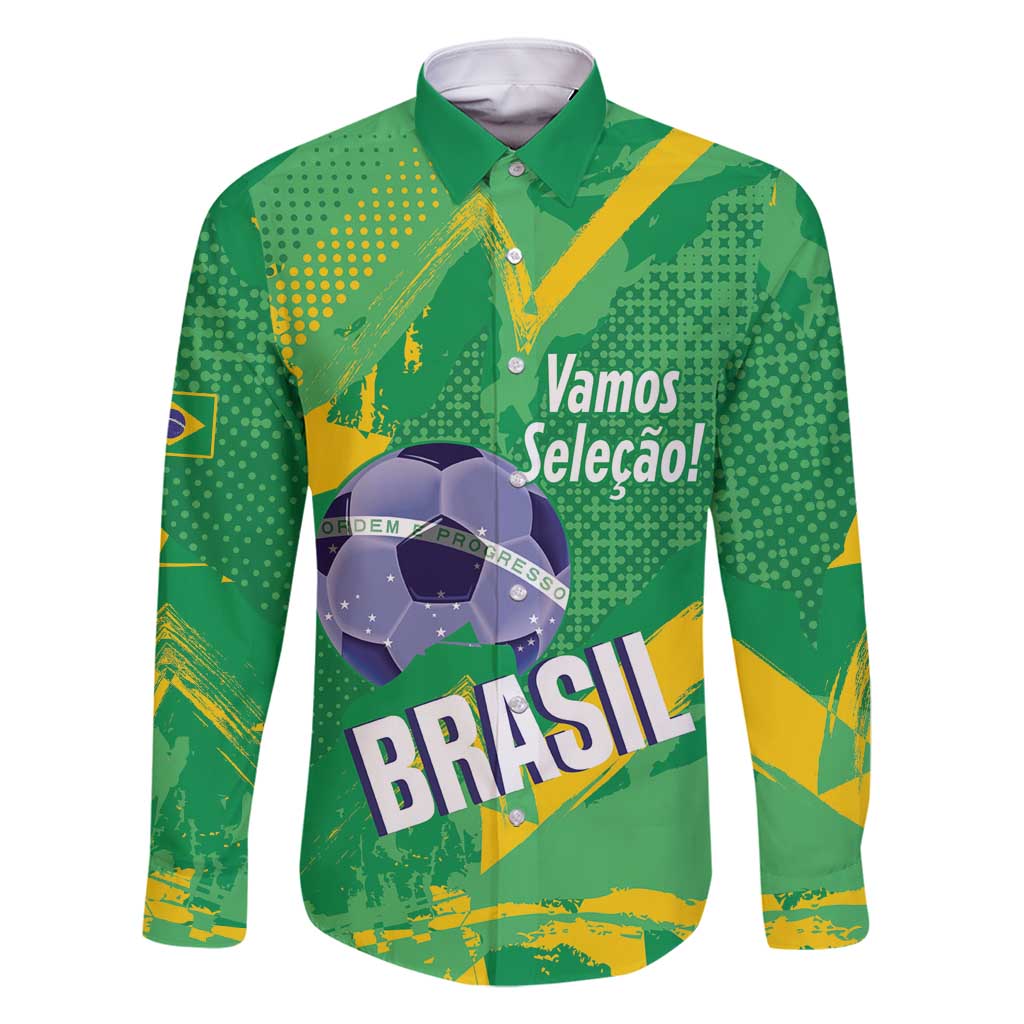 Custom Brazil Football Family Matching Long Sleeve Bodycon Dress and Hawaiian Shirt Vamos Selecao Brushes Style - Wonder Print Shop