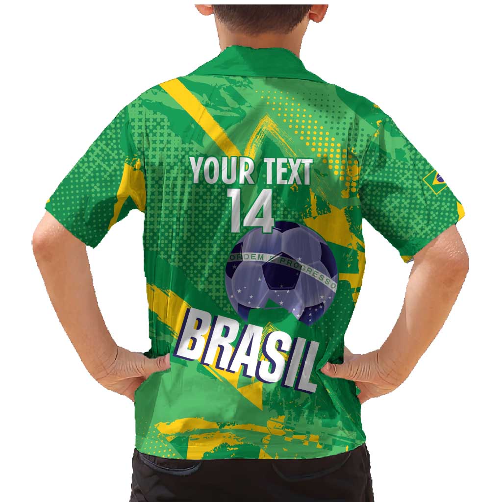 Custom Brazil Football Family Matching Mermaid Dress and Hawaiian Shirt Vamos Selecao Brushes Style - Wonder Print Shop