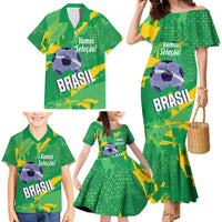 Custom Brazil Football Family Matching Mermaid Dress and Hawaiian Shirt Vamos Selecao Brushes Style - Wonder Print Shop