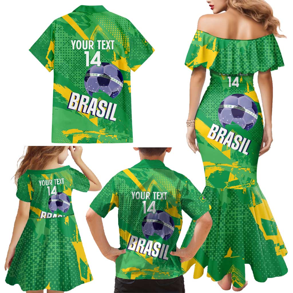 Custom Brazil Football Family Matching Mermaid Dress and Hawaiian Shirt Vamos Selecao Brushes Style - Wonder Print Shop