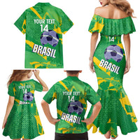 Custom Brazil Football Family Matching Mermaid Dress and Hawaiian Shirt Vamos Selecao Brushes Style - Wonder Print Shop