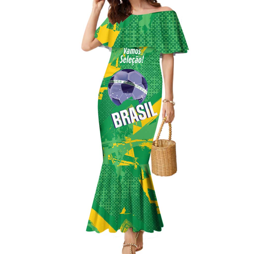 Custom Brazil Football Family Matching Mermaid Dress and Hawaiian Shirt Vamos Selecao Brushes Style - Wonder Print Shop