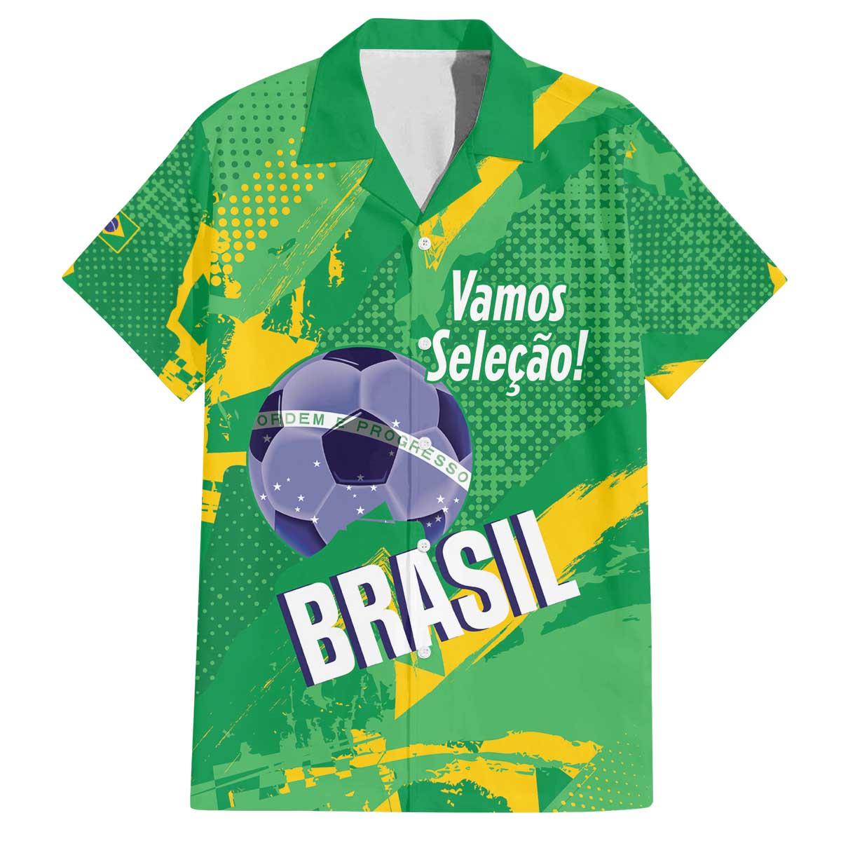 Custom Brazil Football Family Matching Off The Shoulder Long Sleeve Dress and Hawaiian Shirt Vamos Selecao Brushes Style - Wonder Print Shop