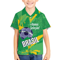 Custom Brazil Football Family Matching Off The Shoulder Long Sleeve Dress and Hawaiian Shirt Vamos Selecao Brushes Style - Wonder Print Shop