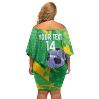 Custom Brazil Football Family Matching Off Shoulder Short Dress and Hawaiian Shirt Vamos Selecao Brushes Style - Wonder Print Shop