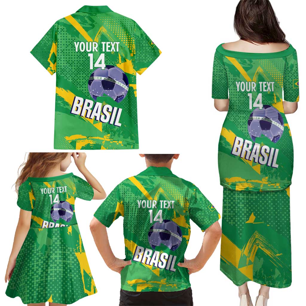 Custom Brazil Football Family Matching Puletasi and Hawaiian Shirt Vamos Selecao Brushes Style - Wonder Print Shop