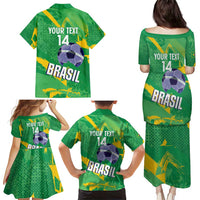Custom Brazil Football Family Matching Puletasi and Hawaiian Shirt Vamos Selecao Brushes Style - Wonder Print Shop