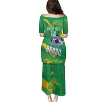 Custom Brazil Football Family Matching Puletasi and Hawaiian Shirt Vamos Selecao Brushes Style - Wonder Print Shop