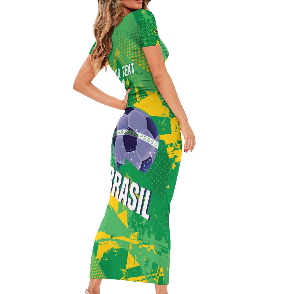 Custom Brazil Football Family Matching Short Sleeve Bodycon Dress and Hawaiian Shirt Vamos Selecao Brushes Style - Wonder Print Shop