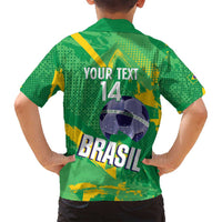 Custom Brazil Football Family Matching Summer Maxi Dress and Hawaiian Shirt Vamos Selecao Brushes Style - Wonder Print Shop