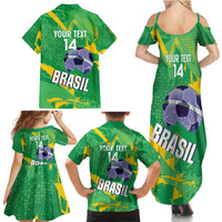 Custom Brazil Football Family Matching Summer Maxi Dress and Hawaiian Shirt Vamos Selecao Brushes Style - Wonder Print Shop
