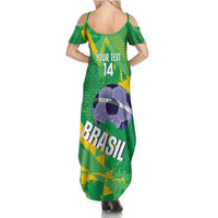 Custom Brazil Football Family Matching Summer Maxi Dress and Hawaiian Shirt Vamos Selecao Brushes Style - Wonder Print Shop