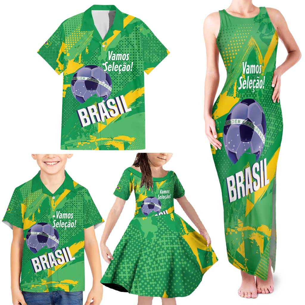 Custom Brazil Football Family Matching Tank Maxi Dress and Hawaiian Shirt Vamos Selecao Brushes Style - Wonder Print Shop