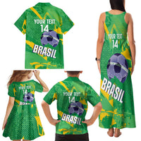 Custom Brazil Football Family Matching Tank Maxi Dress and Hawaiian Shirt Vamos Selecao Brushes Style - Wonder Print Shop
