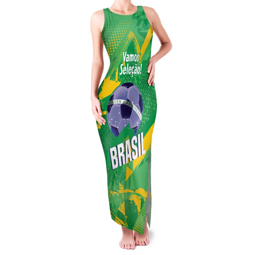 Custom Brazil Football Family Matching Tank Maxi Dress and Hawaiian Shirt Vamos Selecao Brushes Style - Wonder Print Shop