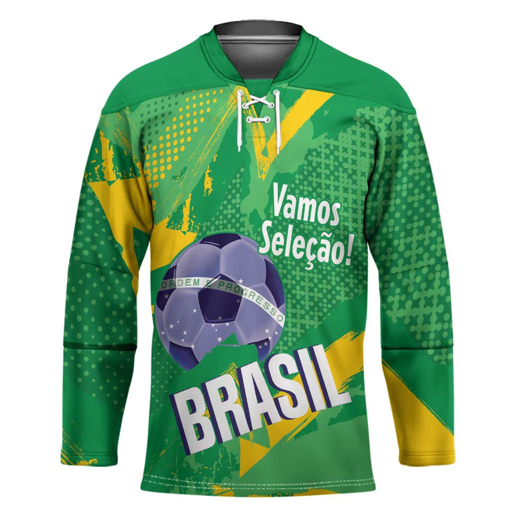 Custom Brazil Football Hockey Jersey Vamos Selecao Brushes Style - Wonder Print Shop