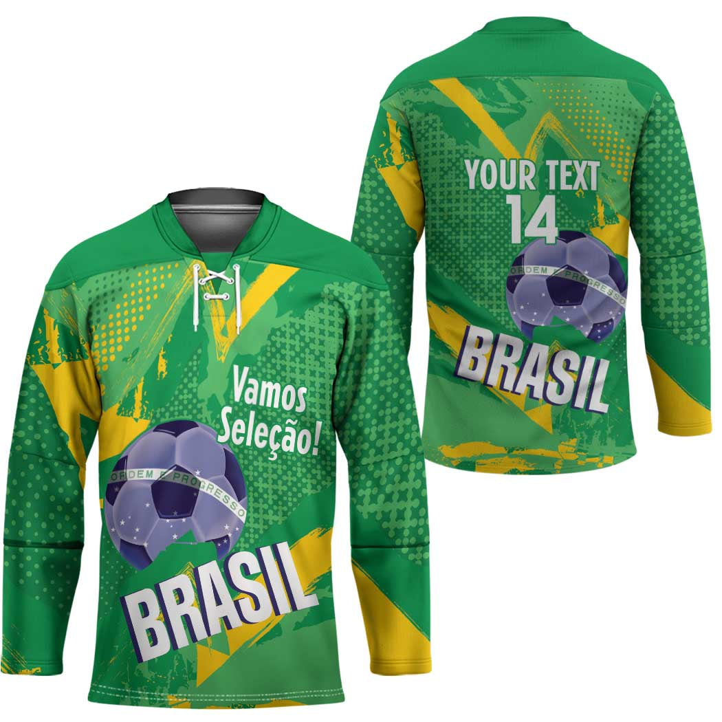 Custom Brazil Football Hockey Jersey Vamos Selecao Brushes Style - Wonder Print Shop