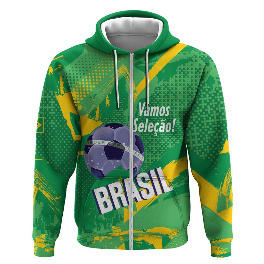 Custom Brazil Football Hoodie Vamos Selecao Brushes Style - Wonder Print Shop