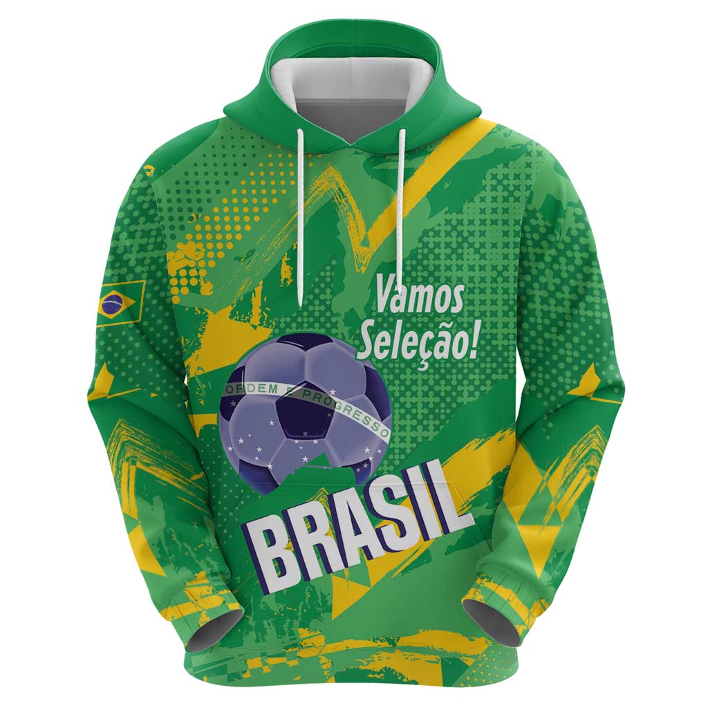 Custom Brazil Football Hoodie Vamos Selecao Brushes Style - Wonder Print Shop