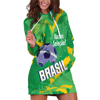 Custom Brazil Football Hoodie Dress Vamos Selecao Brushes Style - Wonder Print Shop