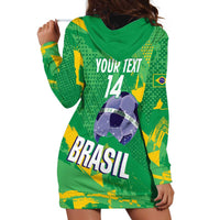 Custom Brazil Football Hoodie Dress Vamos Selecao Brushes Style - Wonder Print Shop