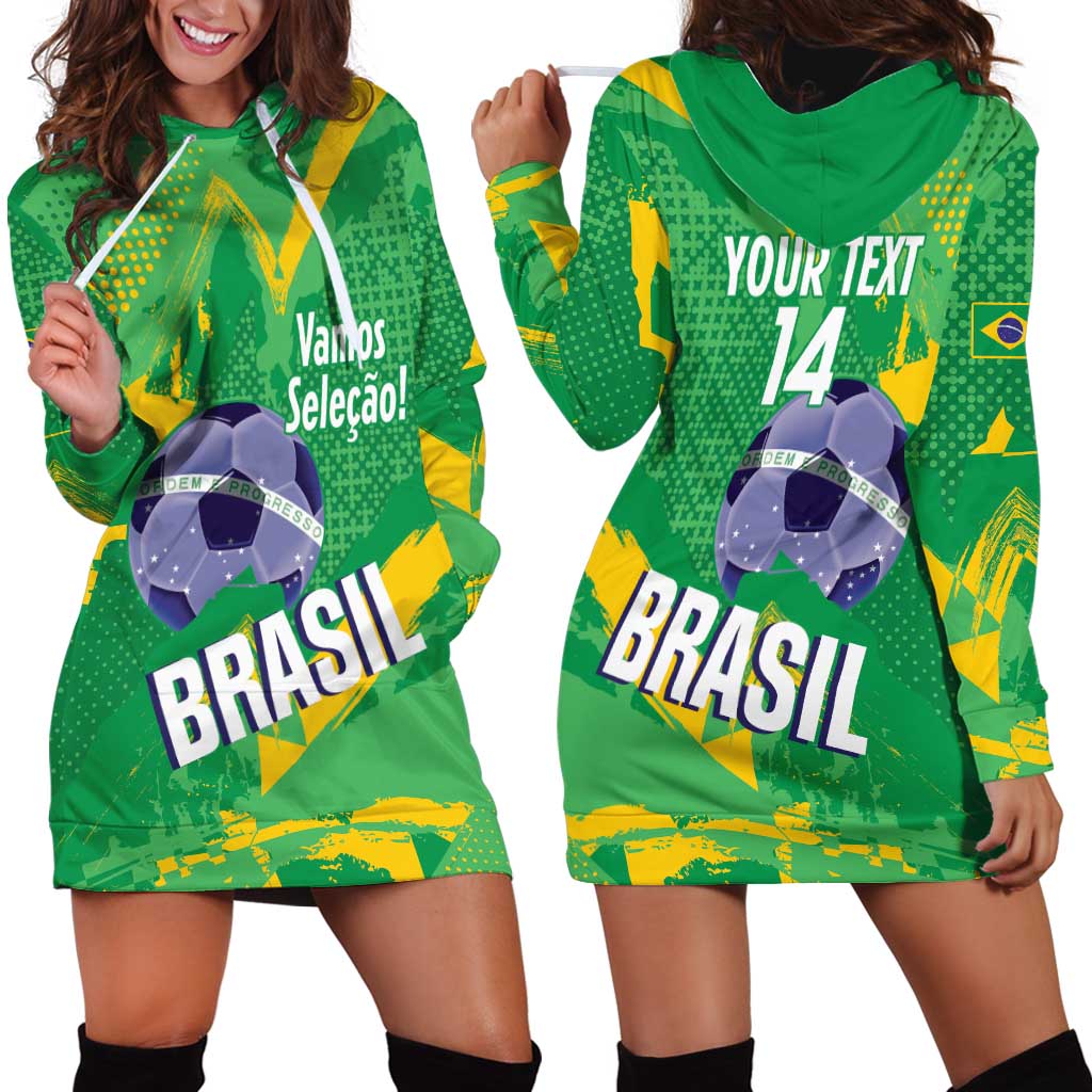 Custom Brazil Football Hoodie Dress Vamos Selecao Brushes Style - Wonder Print Shop