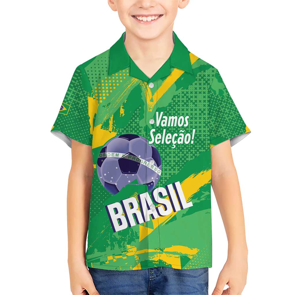 Custom Brazil Football Kid Hawaiian Shirt Vamos Selecao Brushes Style - Wonder Print Shop