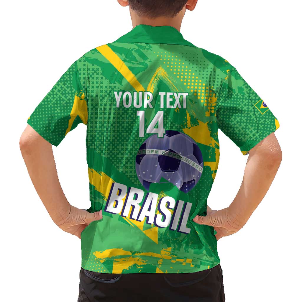 Custom Brazil Football Kid Hawaiian Shirt Vamos Selecao Brushes Style - Wonder Print Shop