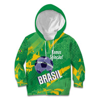 Custom Brazil Football Kid Hoodie Vamos Selecao Brushes Style - Wonder Print Shop