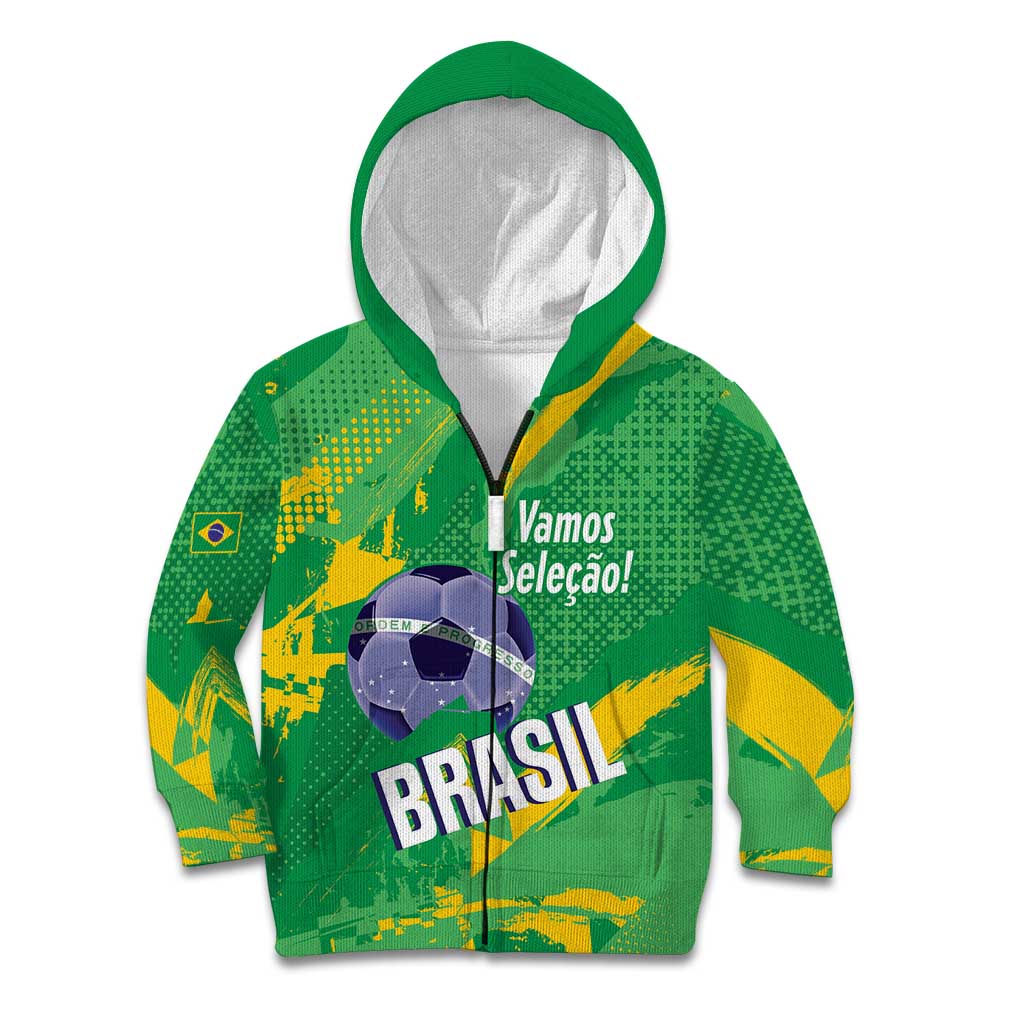 Custom Brazil Football Kid Hoodie Vamos Selecao Brushes Style - Wonder Print Shop