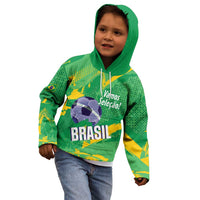 Custom Brazil Football Kid Hoodie Vamos Selecao Brushes Style - Wonder Print Shop