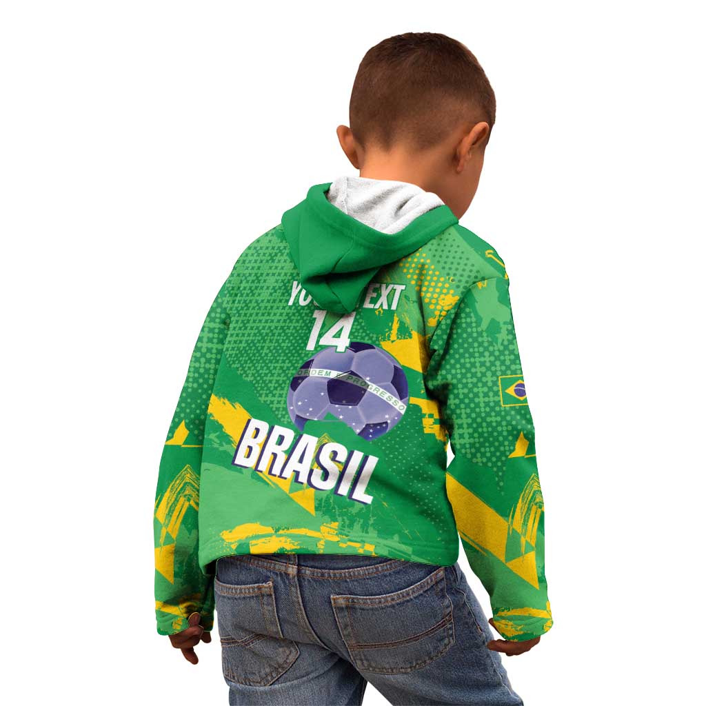 Custom Brazil Football Kid Hoodie Vamos Selecao Brushes Style - Wonder Print Shop