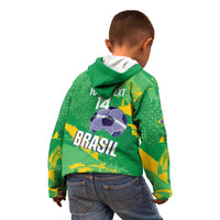 Custom Brazil Football Kid Hoodie Vamos Selecao Brushes Style - Wonder Print Shop