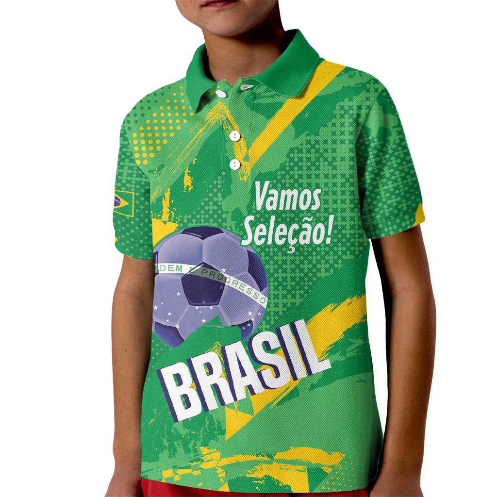 Custom Brazil Football Kid Polo Shirt Vamos Selecao Brushes Style - Wonder Print Shop