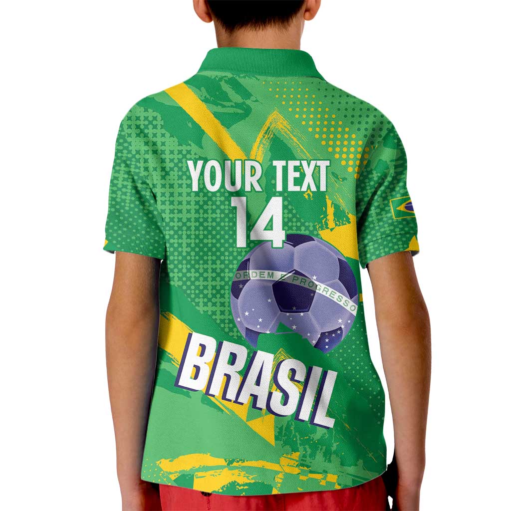 Custom Brazil Football Kid Polo Shirt Vamos Selecao Brushes Style - Wonder Print Shop