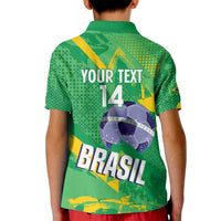 Custom Brazil Football Kid Polo Shirt Vamos Selecao Brushes Style - Wonder Print Shop