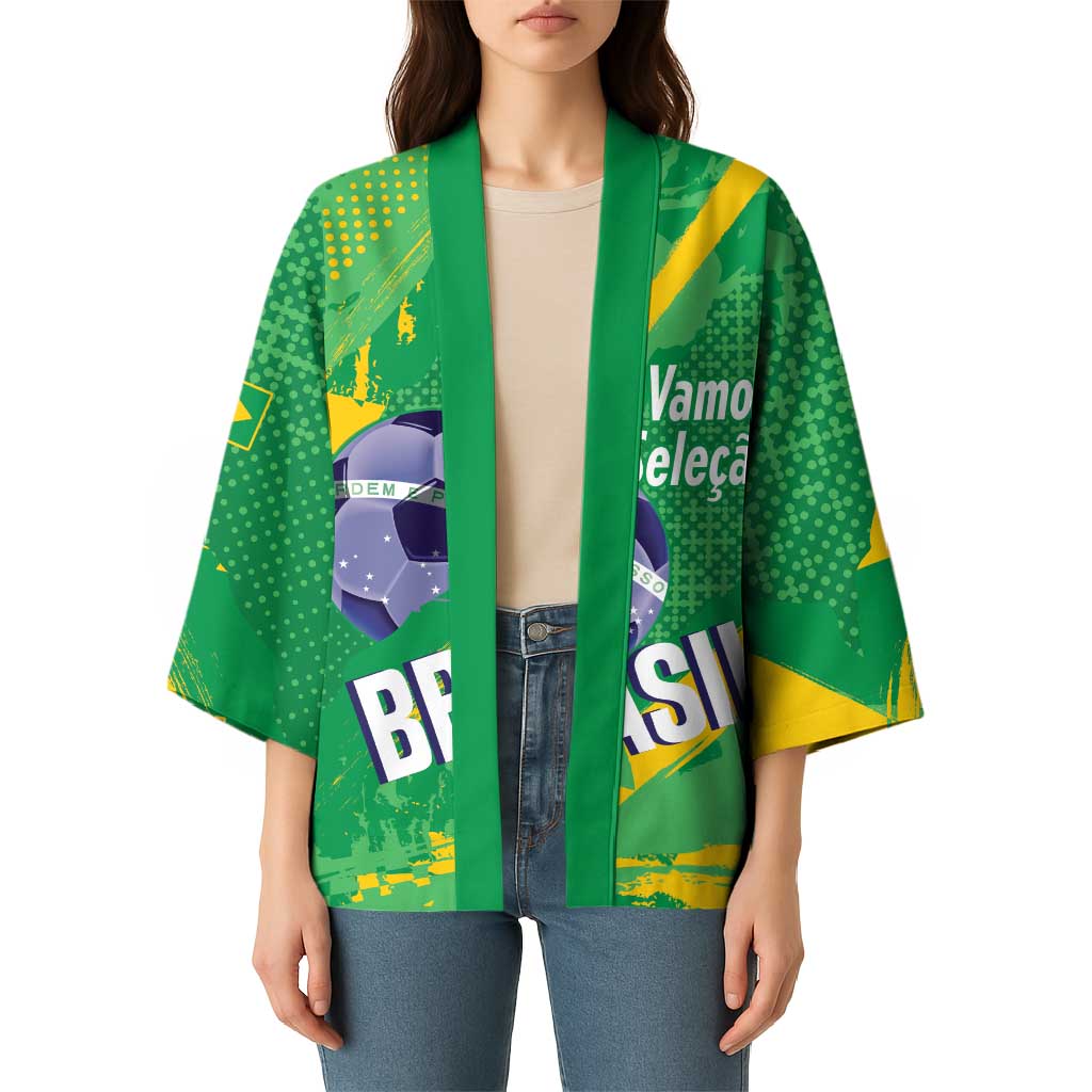 Custom Brazil Football Kimono Vamos Selecao Brushes Style - Wonder Print Shop