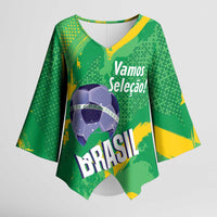 Custom Brazil Football Kimono Sleeve Blouse Vamos Selecao Brushes Style - Wonder Print Shop