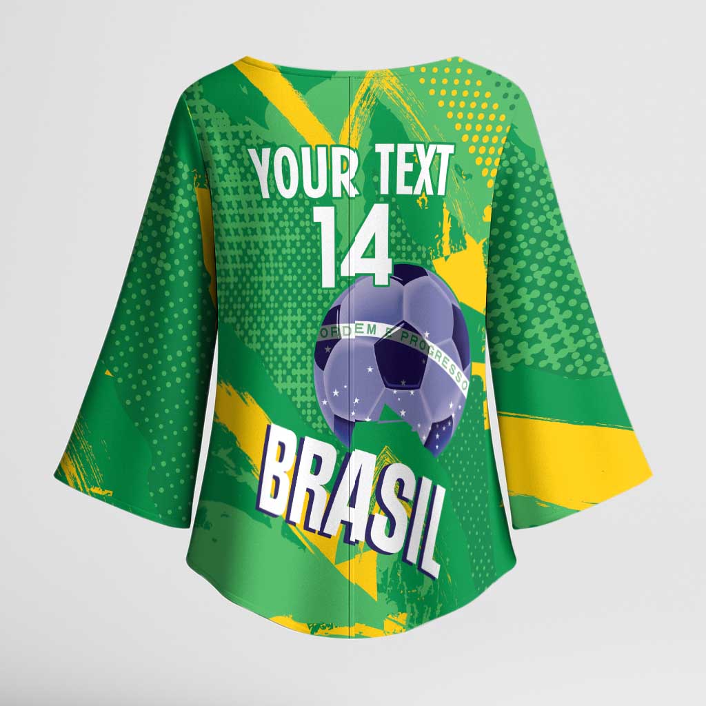 Custom Brazil Football Kimono Sleeve Blouse Vamos Selecao Brushes Style - Wonder Print Shop
