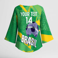 Custom Brazil Football Kimono Sleeve Blouse Vamos Selecao Brushes Style - Wonder Print Shop