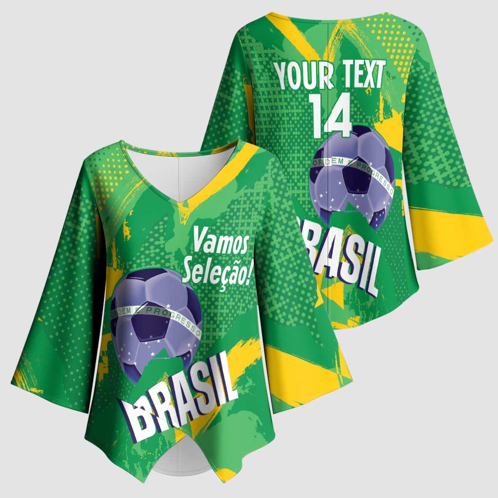 Custom Brazil Football Kimono Sleeve Blouse Vamos Selecao Brushes Style - Wonder Print Shop