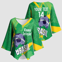 Custom Brazil Football Kimono Sleeve Blouse Vamos Selecao Brushes Style - Wonder Print Shop